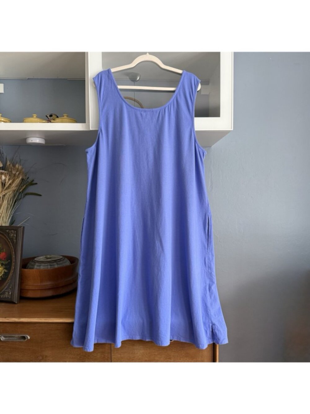 Fresh Produce A-line Shift Tank Dress Cotton Jersey Periwinkle Pockets - Picture 3 of 8